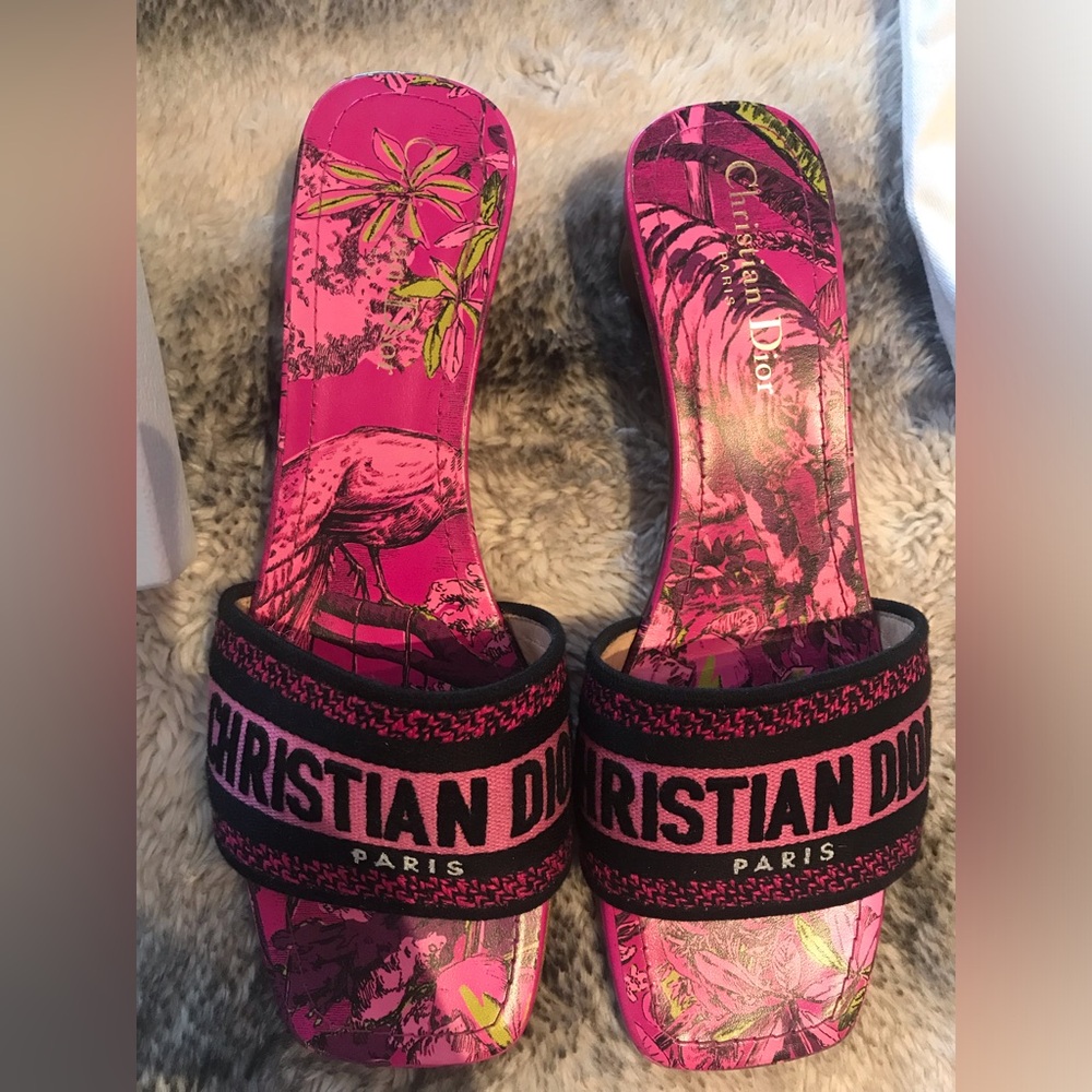 Christian Dior Dway Heeled Slide Rani Pink Multicolor Embroidered cotton - Picture 4 of 10